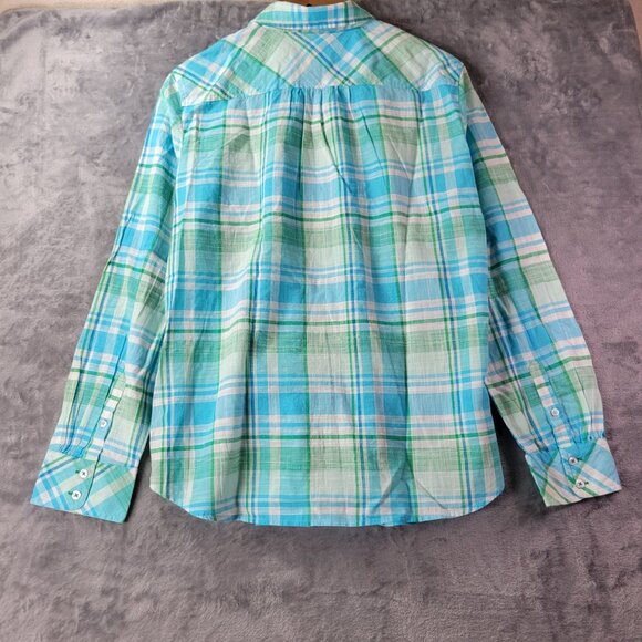 Talbots Women L‎ Button Up Shirt Plaid Long Sleeve 100% Cotton Casual Blue Green - Picture 7 of 9